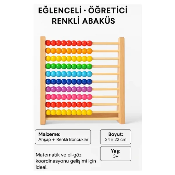 Premium Ahşap Renkli Abaküs 10 Katlı Eğitici Sayma Ve Zeka Geliştirici Oyuncak - Görsel 2