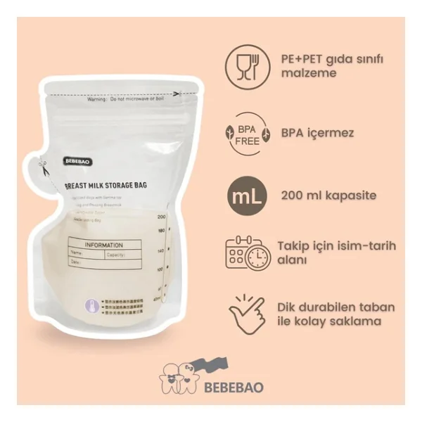 Bebebao 200 Ml 10'lu Anne Sütü Saklama Poşeti 3 Adet - Görsel 6