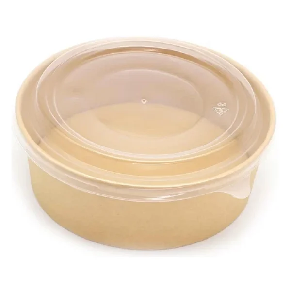 Omeyva Yuvarlak Şeffaf Kapaklı Kağıt Karton Kraft Salata Yemek Kabı Kase- 20 Oz - 590 Ml. - 10 Adet - Görsel 3
