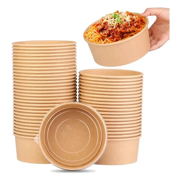Omeyva Yuvarlak Şeffaf Kapaklı Kağıt Karton Kraft Salata Yemek Kabı Kase- 20 Oz - 590 Ml. - 10 Adet - Görsel 5