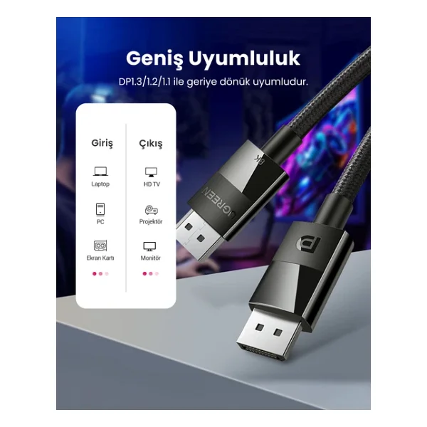 Ugreen 80391 1.5 M 8K Displayport Kablo - Görsel 4