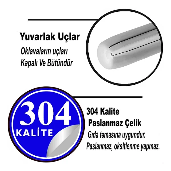 120cm Çelik Oklava 304 Kalite Paslanmaz Çelik Krom Metal Hamur Börek Baklava Yufka Açma Oklavası - Görsel 4