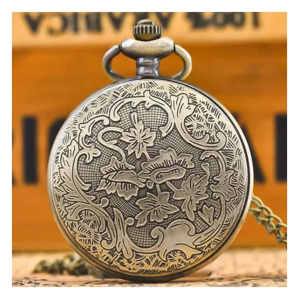 Vintage Köstekli Çarklı İşlemeli Bronz Cep Saati - Görsel 9