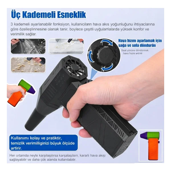 Unichrome Mini Turbo Jet Fan Turbo Şiddetli Fan 130000rpm Yüksek Hızlı Güçlü Jet Fan Üfleyici 2 Adet Başlık - Görsel 3