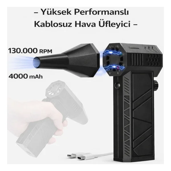 Unichrome Mini Turbo Jet Fan Turbo Şiddetli Fan 130000rpm Yüksek Hızlı Güçlü Jet Fan Üfleyici 2 Adet Başlık - Görsel 2