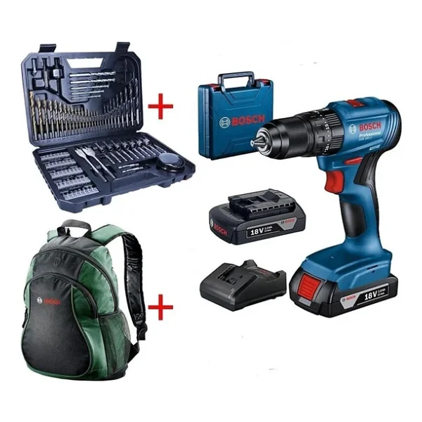 Bosch Professional Gsb 185-Lı 2 X 2.0ah Çift Akülü Darbeli Matkap - 06019k3100 + Bosch V-Line Matkap & Vidalama Karışık Aksesuar Seti 103 Parça - 2607017367 + Bosch Sırt Çantası (Yeşil) - Görsel 6