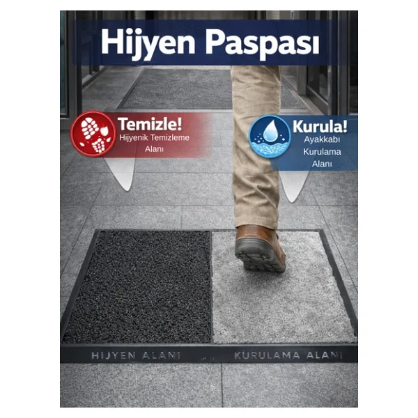 Beylini Çift Taraflı Dezenfektan Hijyen Paspası Kapı Ev Ofis Giriş Kıvırcık Paspas Kurulama Kaydırmaz 40x80 Cm - Görsel 2