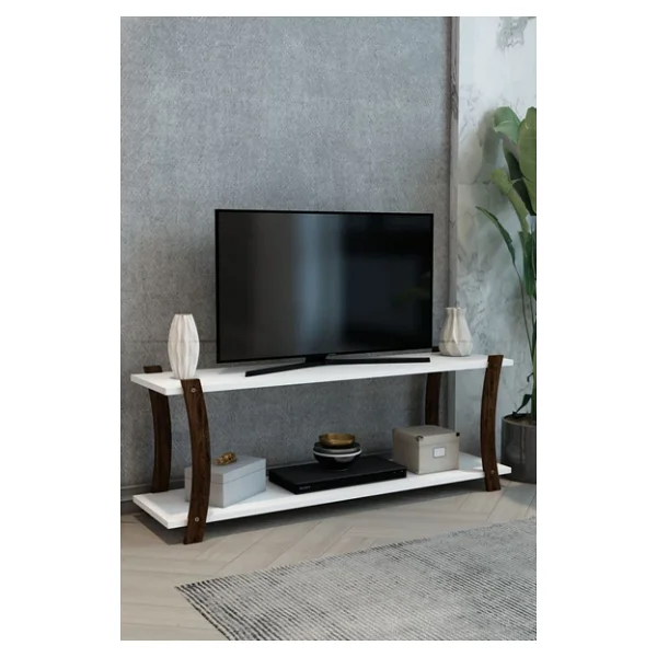 Jest Dekor Konsept Lova Beyaz Ahşap Raflı Televizyon Sehpası, TV Ünitesi, TV Sehpası - 120x30 Cm - Şık Ve Ergonomik - Görsel 5