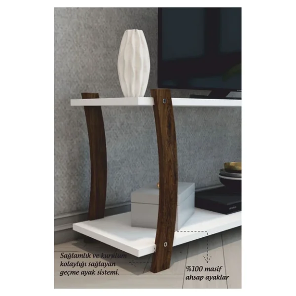 Jest Dekor Konsept Lova Beyaz Ahşap Raflı Televizyon Sehpası, TV Ünitesi, TV Sehpası - 120x30 Cm - Şık Ve Ergonomik - Görsel 7