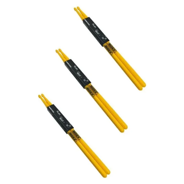 Midex Gfk-801yl-3x 5a Bateri Baget Kırılmaz Polyemid Sarı Renk Davul Bageti 5a Drumsticks 6 Adet (3 Çift) - Görsel 4