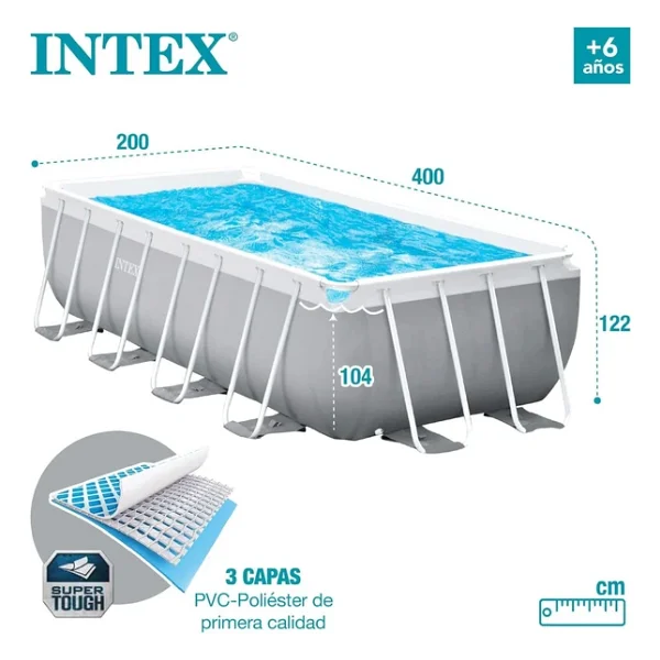 İntex 26790 Dikdörtgen Prefabrik Aile Havuzu 400x200x122cm Merdiven Ve 220v Filitreli Set - Görsel 6