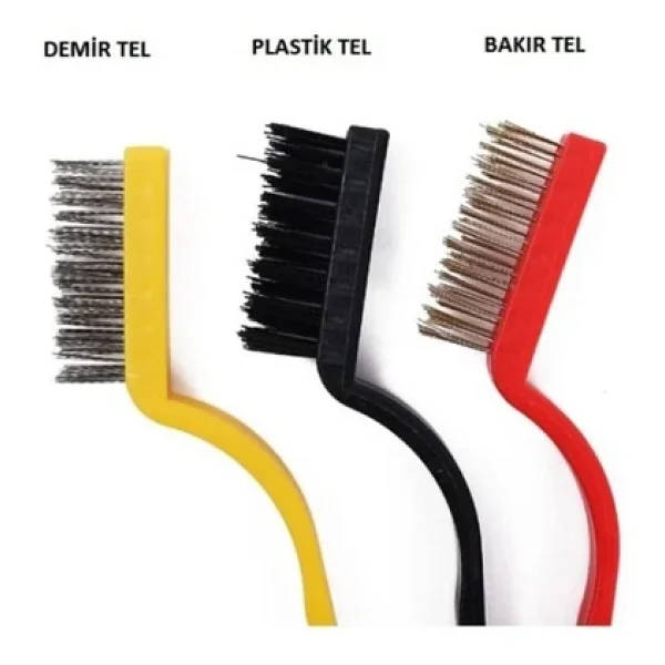 Bakır Demir Ve Sert Plastik 3 Parça Tel Fırça Detaylı Temizlik Seti - Görsel 4