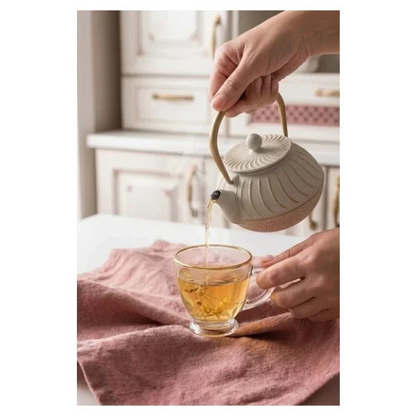 Taşev Linden Sümbül Beyaz 300 Ml Döküm Demlik - Görsel 4