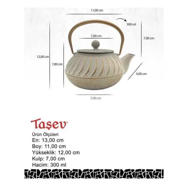 Taşev Linden Sümbül Beyaz 300 Ml Döküm Demlik - Görsel 7