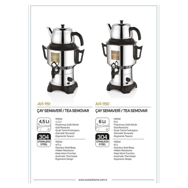 Avesta 6 Lt 1100 W Elektrikli Semaver - Görsel 2