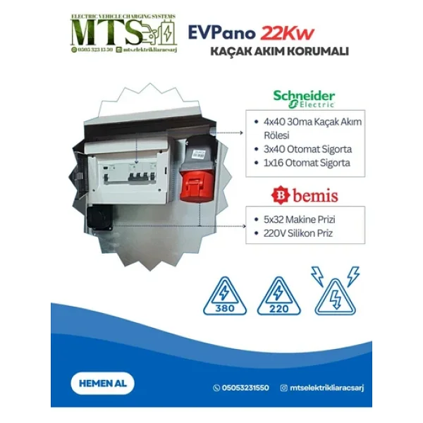 Mtsevcharger 22 Kw Pano 60 40 20 Schneider Taşınabilir Elektrikli Araç Şarj Cihazı Kombinasyon Panosu Kutusu 22kw - Görsel 3