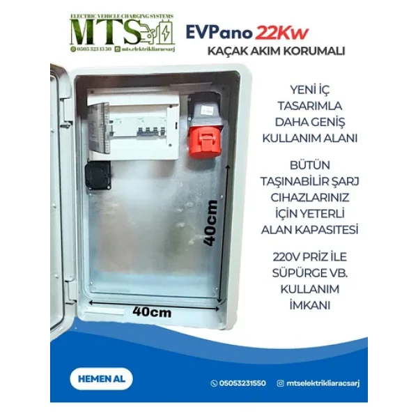 Mtsevcharger 22 Kw Pano 60 40 20 Schneider Taşınabilir Elektrikli Araç Şarj Cihazı Kombinasyon Panosu Kutusu 22kw - Görsel 2