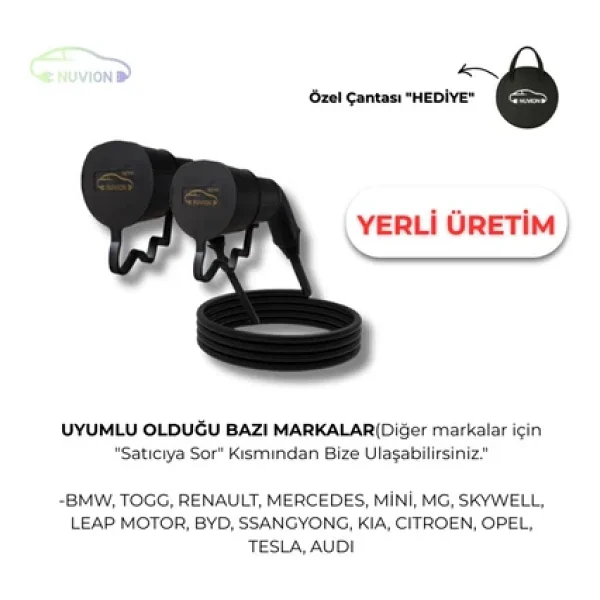 Nuvion Elektrikli Araç Type 2 Ac 1 Metre 22kW Şarj Kablosu Seti-Tüm Modellerle Birebir Uyumlu - Görsel 2