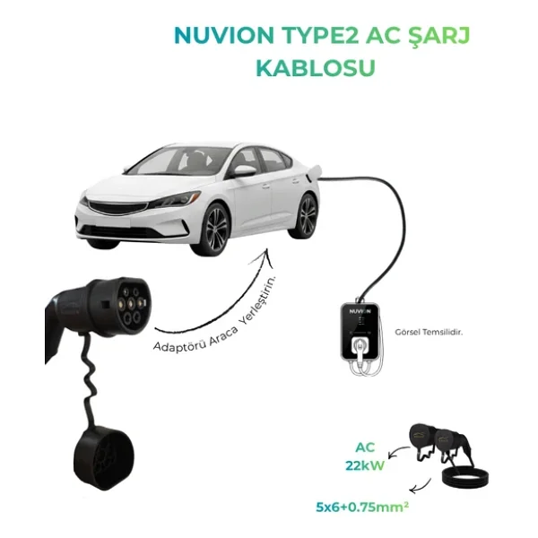 Nuvion Elektrikli Araç Type 2 Ac 1 Metre 22kW Şarj Kablosu Seti-Tüm Modellerle Birebir Uyumlu - Görsel 6