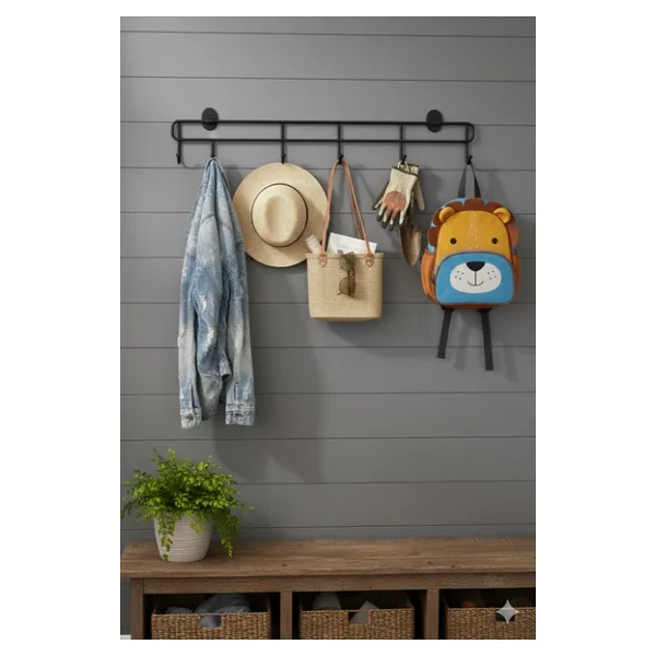 Tncpatishop 6'lı Yapışkanlı Kapı Arkası Metal Askılık Banyo Duvar Elbise Kıyafet Askısı Organizer Siyah Askılık - Görsel 2