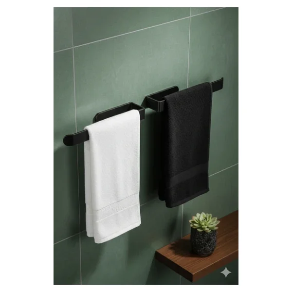 Tncpatishop Yapışkanlı Metal Dolu Demir Solo Havluluk Paslanmaz Siyah Havlu Tutucu Banyo Lavabo Mutfak Askısı - Görsel 2