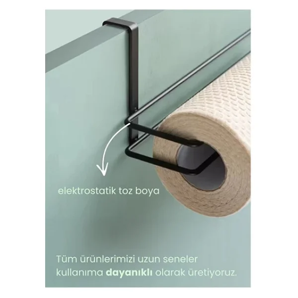Tncpatishop Metal Kağıt Havlu Askısı Dolap Içine Asılabilir Solo Kağıt Havluluk Raf Altı Mutfak Organizeri Siyah - Görsel 3