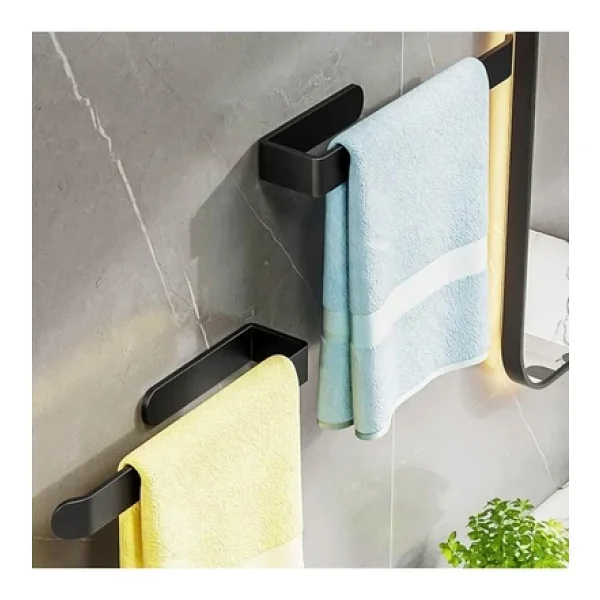 Tncpatishop Yapışkanlı Metal Dolu Demir Solo Havluluk Paslanmaz Siyah Havlu Tutucu Banyo Lavabo Mutfak Askısı - Görsel 3