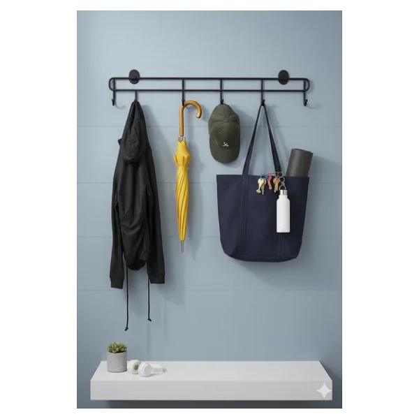 Tncpatishop 6'lı Yapışkanlı Kapı Arkası Metal Askılık Banyo Duvar Elbise Kıyafet Askısı Organizer Siyah Askılık - Görsel 3
