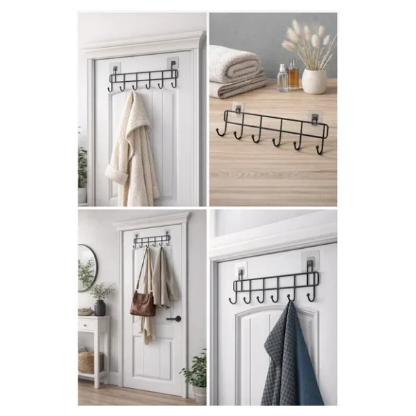 Tncpatishop 6'lı Yapışkanlı Kapı Arkası Metal Askılık Banyo Duvar Elbise Kıyafet Askısı Organizer Siyah Askılık - Görsel 5