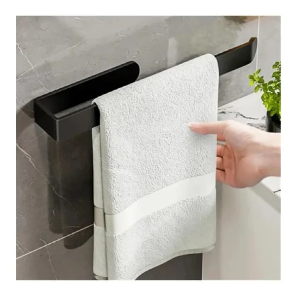 Tncpatishop Yapışkanlı Metal Dolu Demir Solo Havluluk Paslanmaz Siyah Havlu Tutucu Banyo Lavabo Mutfak Askısı - Görsel 4