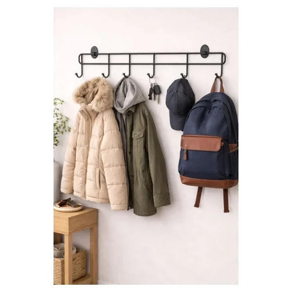 Tncpatishop 6'lı Yapışkanlı Kapı Arkası Metal Askılık Banyo Duvar Elbise Kıyafet Askısı Organizer Siyah Askılık - Görsel 4