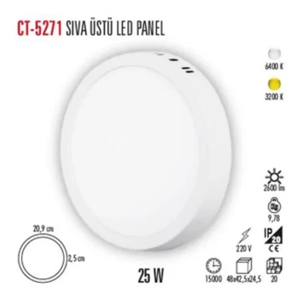 Cata Ct-5271 25 W Beyaz Işık LED Panel Armatür - Görsel 4