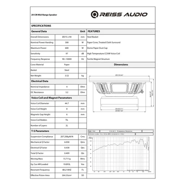 Reiss Audio Rs-M87ex 600 W 20 Cm Midrange Oto Hoparlör - Görsel 8