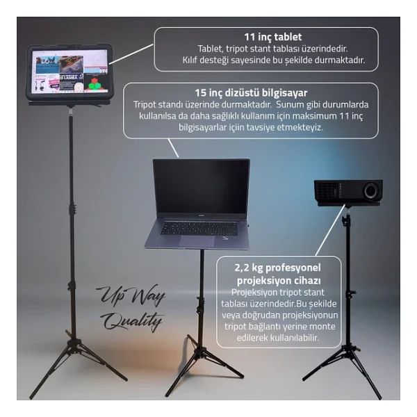 Upway Çok Amaçlı Teleskobik Sahne, Projeksiyon Ve Tablet Standı - 112 Cm Teleskobik Tripot - Görsel 6