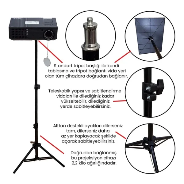 Upway Çok Amaçlı Teleskobik Sahne, Projeksiyon Ve Tablet Standı - 112 Cm Teleskobik Tripot - Görsel 4