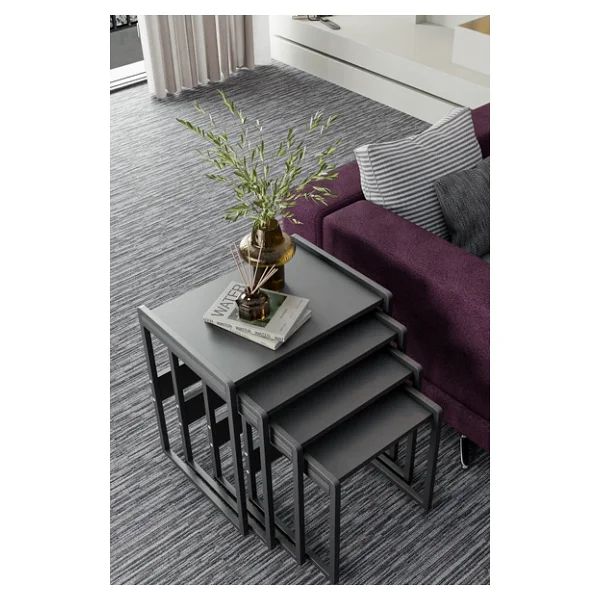 Wood House Lara 4'lü Zigon Sehpa Antrasit - Görsel 6