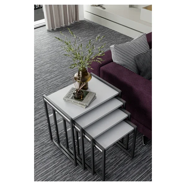Wood House Lara 4'lü Zigon Sehpa Beyaz - Görsel 6