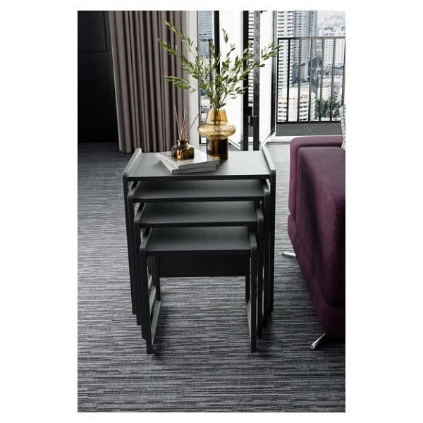 Wood House Lara 4'lü Zigon Sehpa Antrasit - Görsel 5