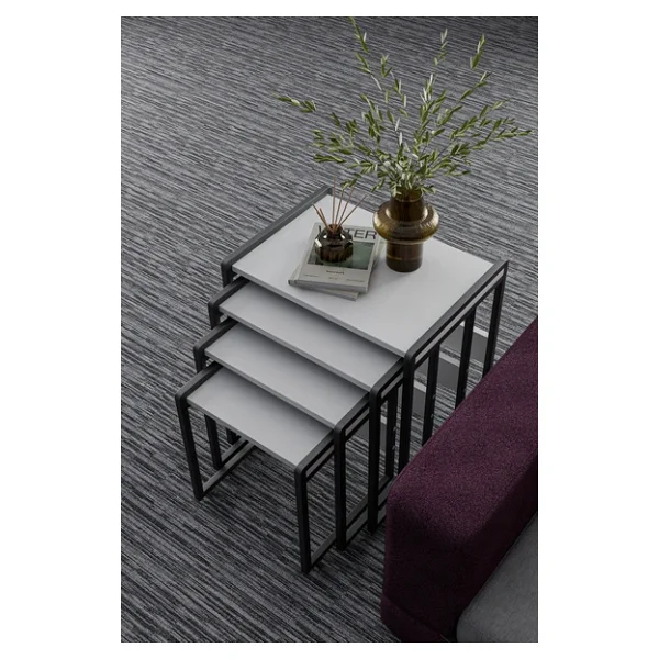Wood House Lara 4'lü Zigon Sehpa Beyaz - Görsel 5