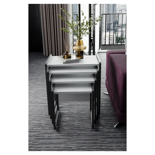 Wood House Lara 4'lü Zigon Sehpa Beyaz - Görsel 4