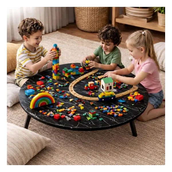 90 Cm Çap - Ahşap Kaplama Katlanabilir Yer Sofrası - Oyun Masası - 21 Cm Yükseklik - Görsel 6