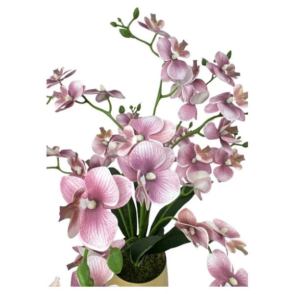 Yapay Çiçek Pudra 9 Dallı Islak Orkide Gümüş Metal Saksıda Saksıda Orkide 60cm - Görsel 9