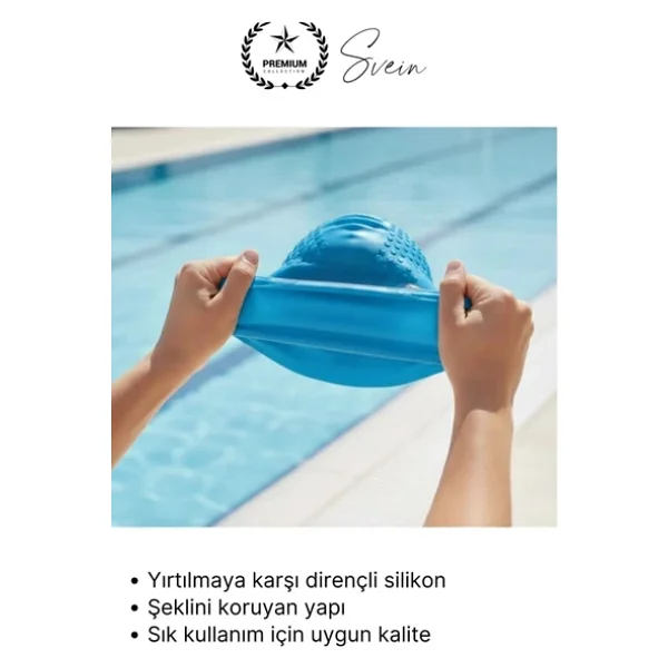 Svein #Bone Su Geçirmez Kaymaz Silikon Yüzücü Bonesi Yüzme Şapkası Uzun Saç Yetişkin Esnek Havuz Deniz - Görsel 7