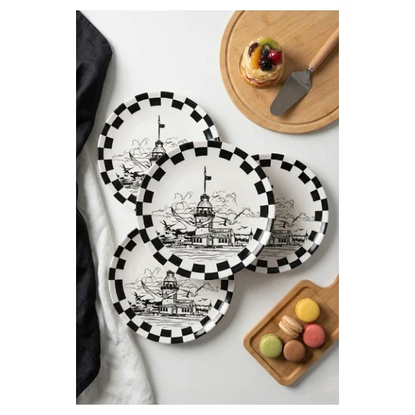 Grandora Istanbul Kız Kulesi Temalı (6 Adet, 27 Cm) Servis Tabağı Dama Sunum Pasta, Tatlı Ve Kahvaltı Tabak - Görsel 4