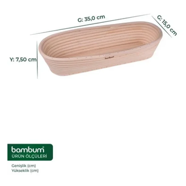 Bambum Puder Oval Ekmek Mayalama Sepeti, 35 Cm, Doğal Rattan - Görsel 7