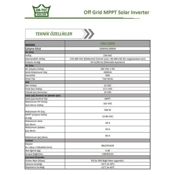 Ortec Solar 12v 1kw Mppt Akıllı İnverter (Vm-1000) - Görsel 6