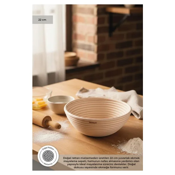 Bambum Puder - Ekmek Mayalama Sepeti Yuvarlak 22 Cm - Görsel 6