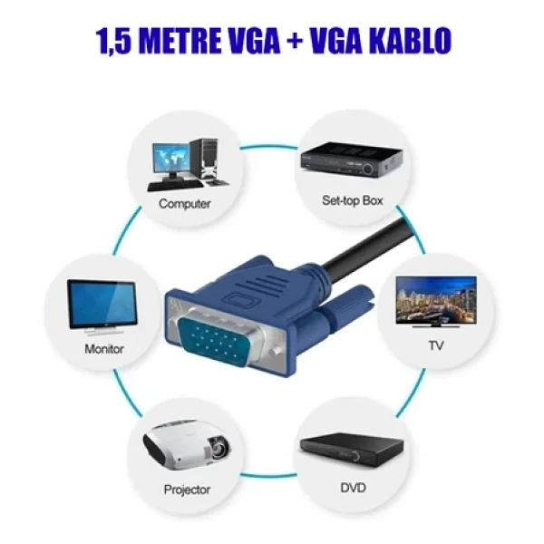 1.5 M Vga Görüntü Kablosu 1.5 Metre Monitör Kablosu Vga Kablo - Görsel 3
