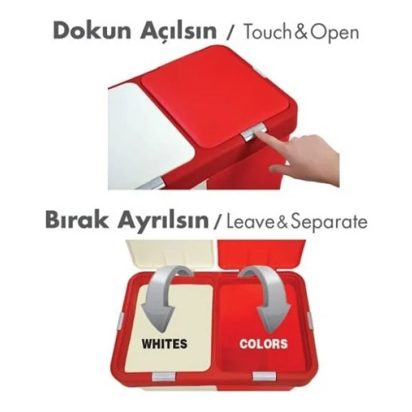 Motek Mt09 80 Lt Çift Gözlü Kirli Çamaşır Sepeti Gri-Beyaz - Görsel 6