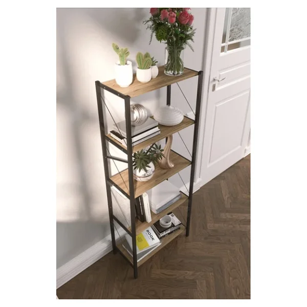 Yelken Denk Metal Mobilya Ceviz Kitaplık 5 Raflı 150 Cm - Görsel 5